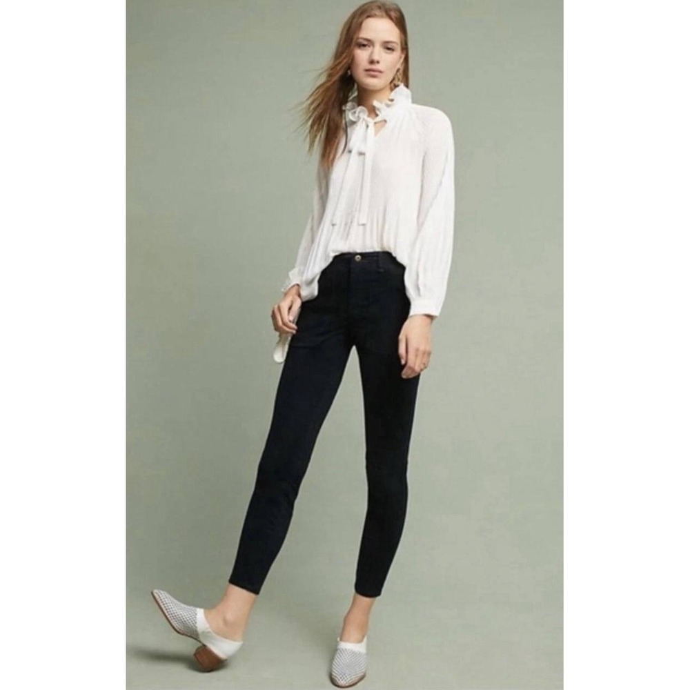 Anthropologie Hei Hei Women's Slim Black Utility Cargo Ankle Twill‎ Pants Sz 29